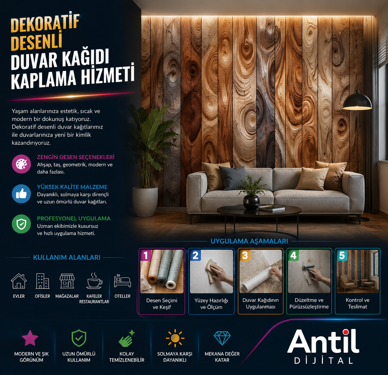 Dekoratif Duvar Kağıdı Kaplama Hizmeti